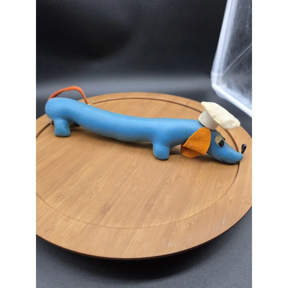 Vintage‎ Dakin Dream Pets Blue Faux Leather Dachshund with Chef Hat Weiner Dog